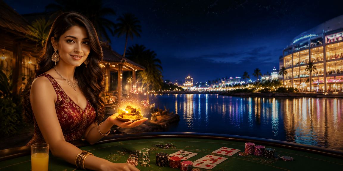 Kerala live baccarat table casino setup at night